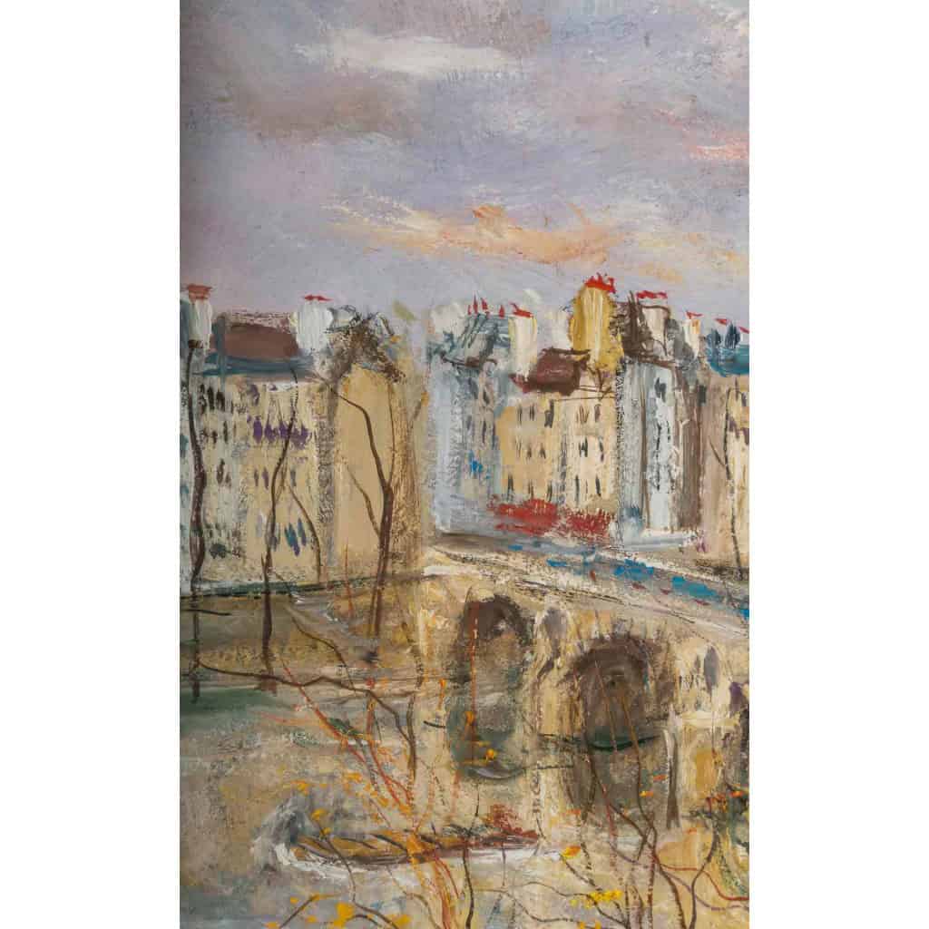 Serge Belloni (1925-2005) dit Le peintre de Paris Le Pont Marie à Paris huile sur panneau vers 1960 