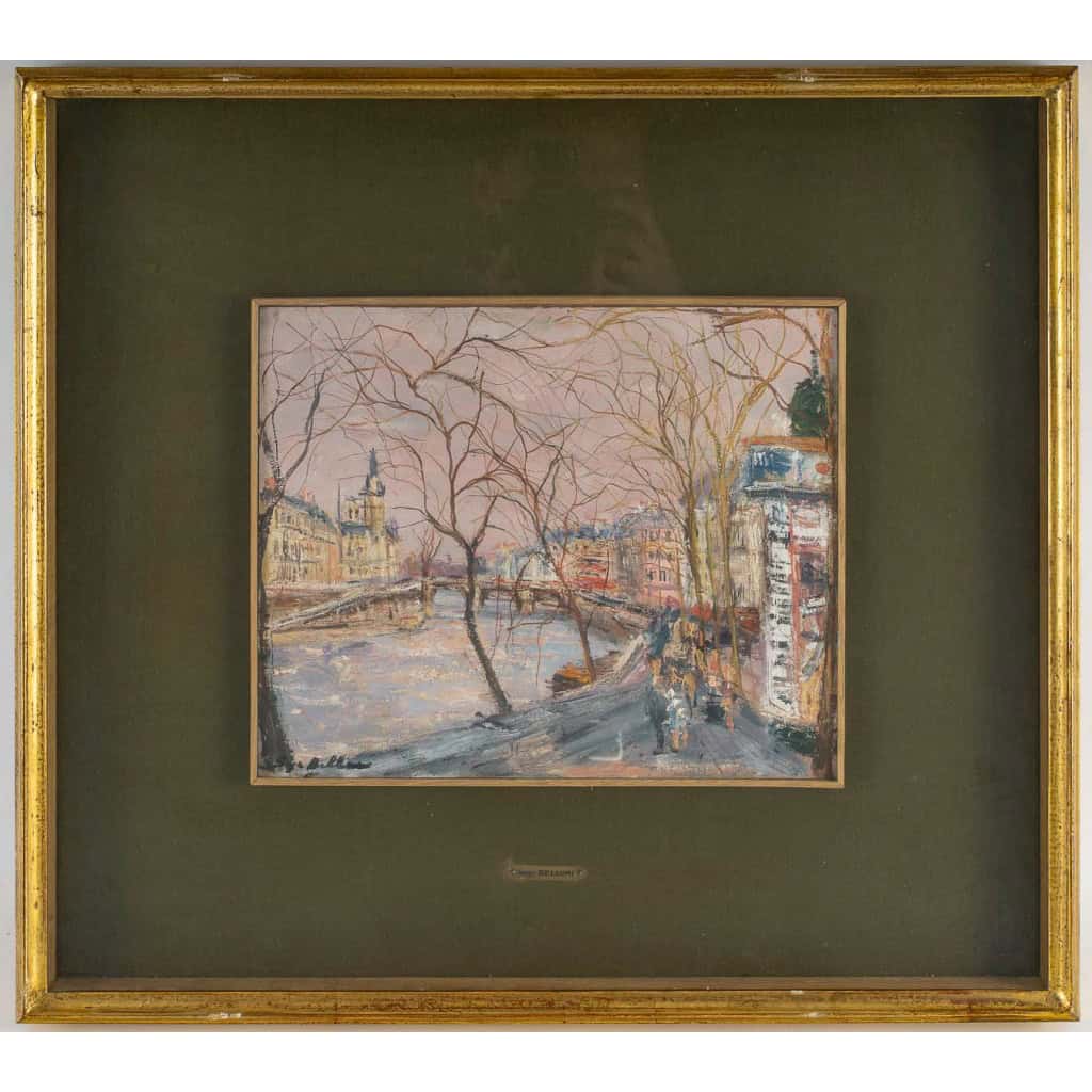 Serge Belloni (1925-2005) dit Le peintre de Paris Quai de Seine à Paris huile sur panneau vers 1960 