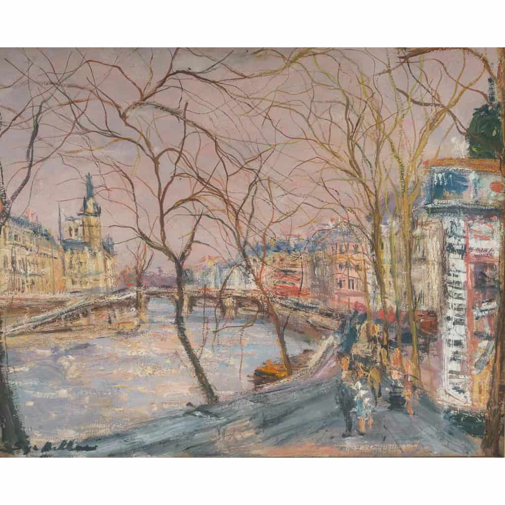 Serge Belloni (1925-2005) dit Le peintre de Paris Quai de Seine à Paris huile sur panneau vers 1960 