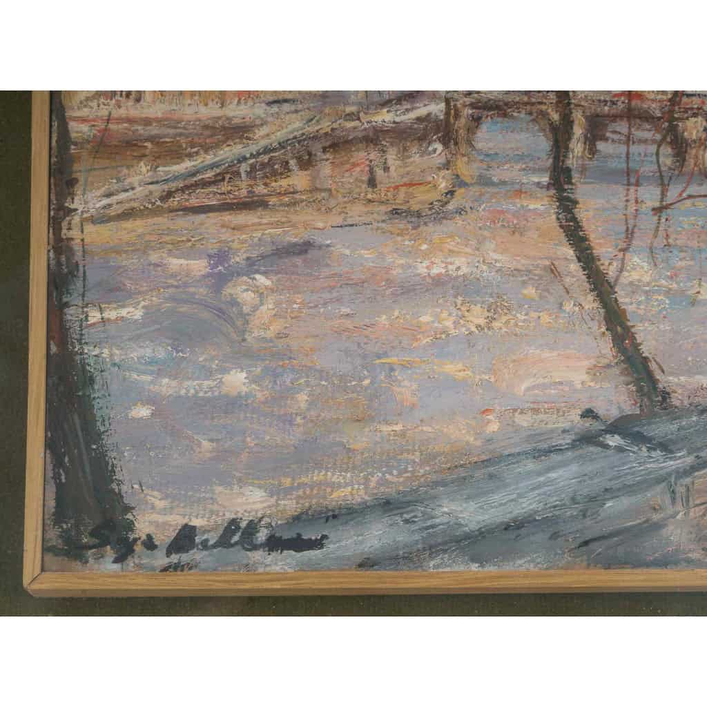 Serge Belloni (1925-2005) dit Le peintre de Paris Quai de Seine à Paris huile sur panneau vers 1960 