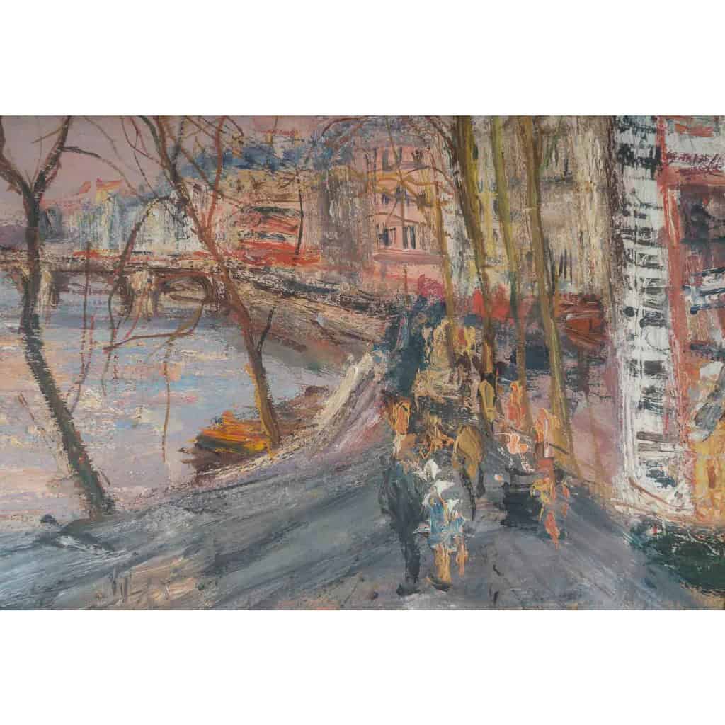 Serge Belloni (1925-2005) dit Le peintre de Paris Quai de Seine à Paris huile sur panneau vers 1960 