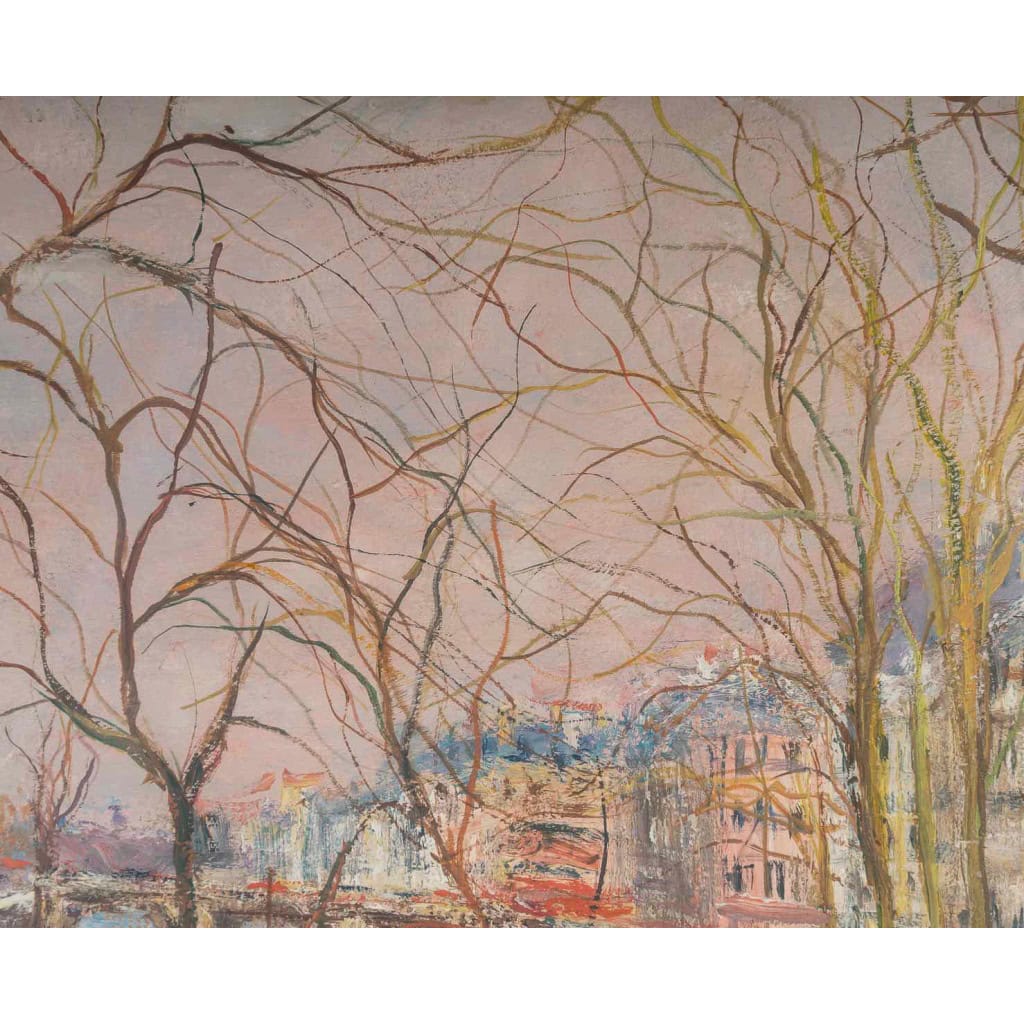 Serge Belloni (1925-2005) dit Le peintre de Paris Quai de Seine à Paris huile sur panneau vers 1960 