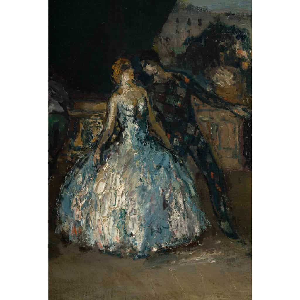 Marcel Cosson (1878-1956) Arlequin et Colombine à Venise huile sur toile vers 1900 