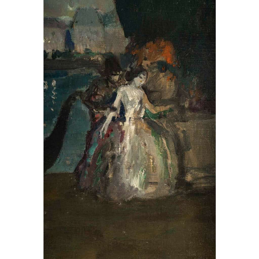 Marcel Cosson (1878-1956) Arlequin et Colombine à Venise huile sur toile vers 1900 