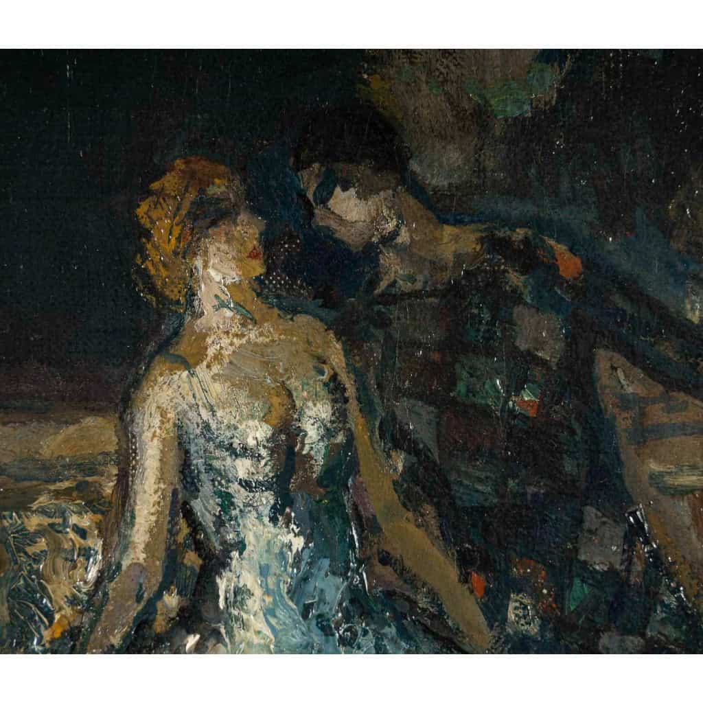 Marcel Cosson (1878-1956) Arlequin et Colombine à Venise huile sur toile vers 1900 