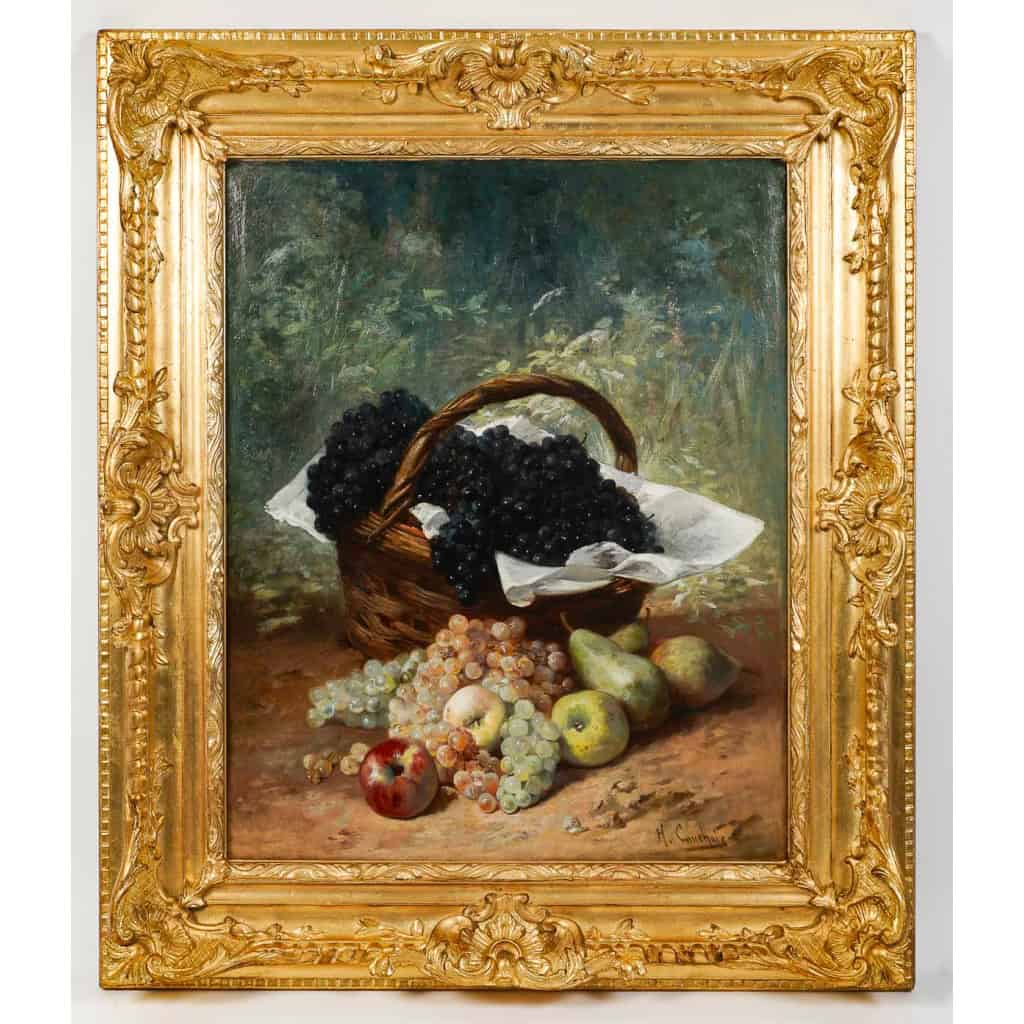 Eugène Henri Cauchois (1850-1911) Un campagnard panier de raisins et de fruits huile sur toile vers 1890 