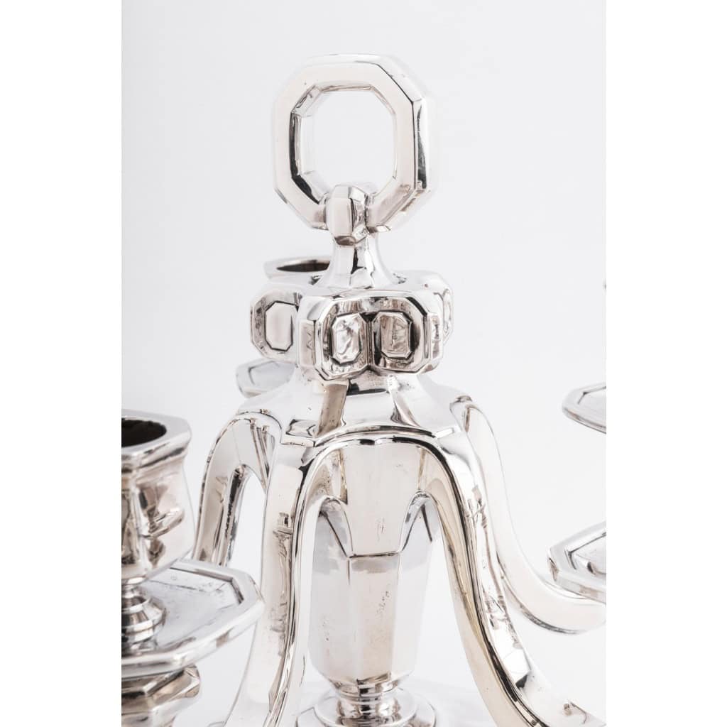 Gustave KELLER Paire de candélabres en argent époque ART DECO 