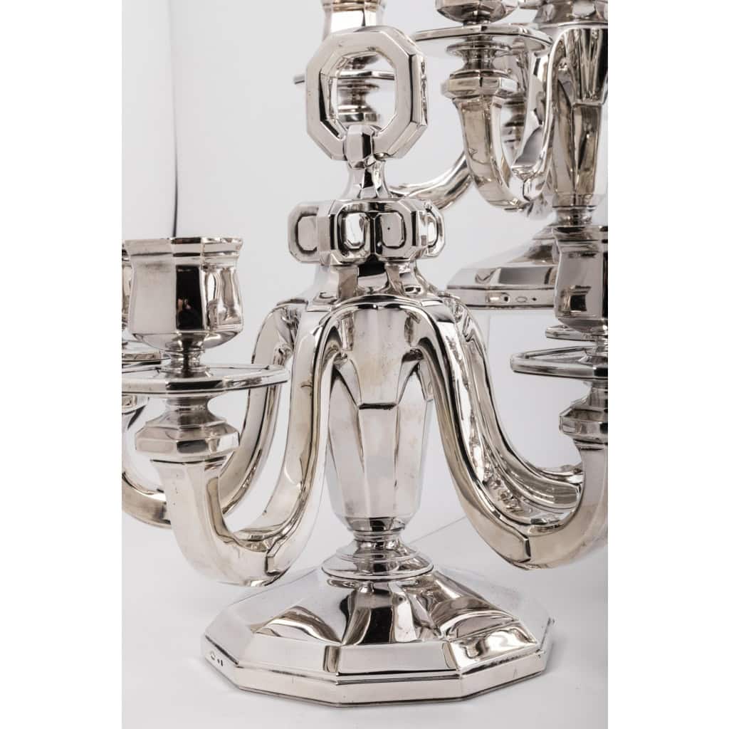 Gustave KELLER Paire de candélabres en argent époque ART DECO 