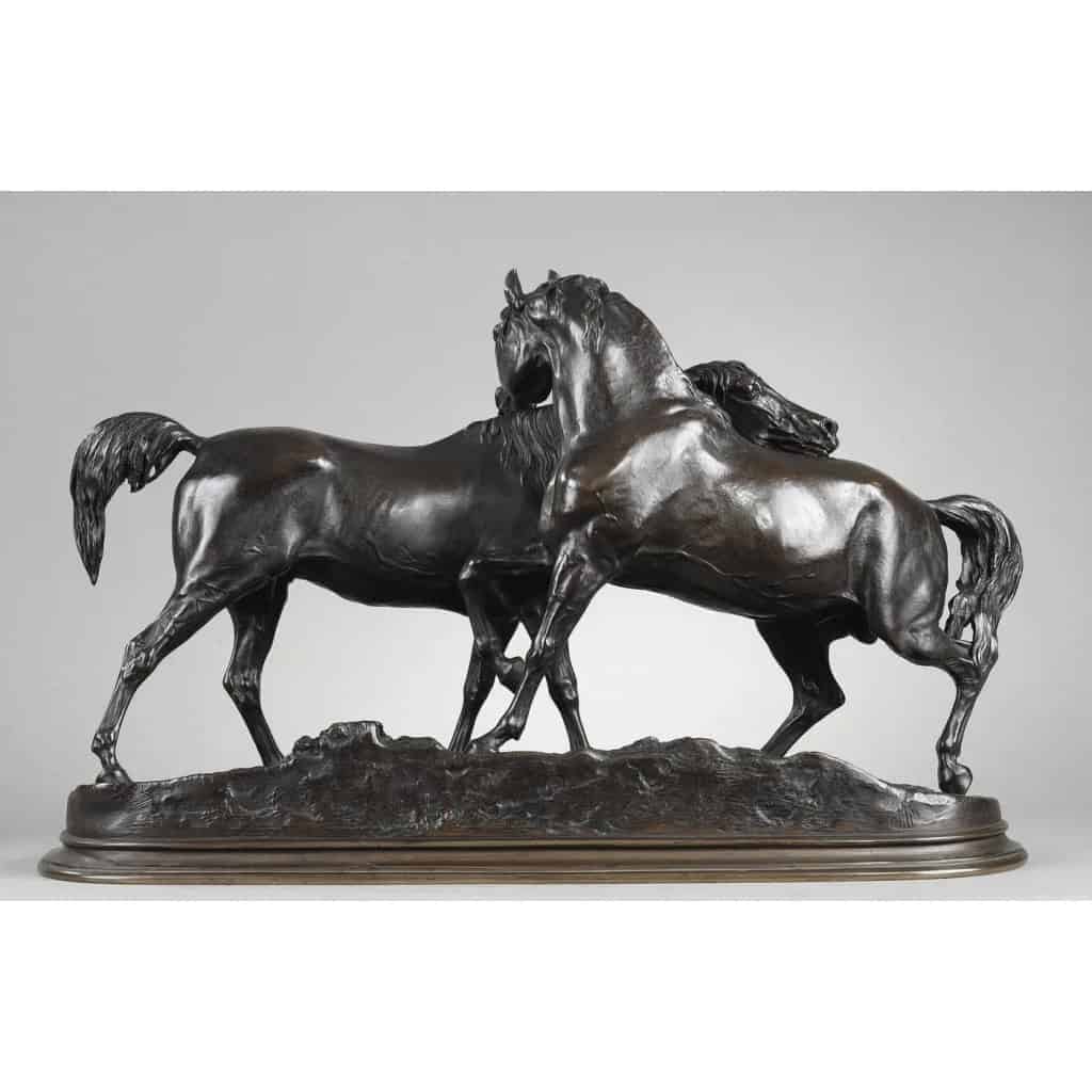 Sculpture - Groupe De Chevaux Arabes "Accolade" , Pierre-Jules Mêne (1810-1879) ​​​​​​​- Bronze 