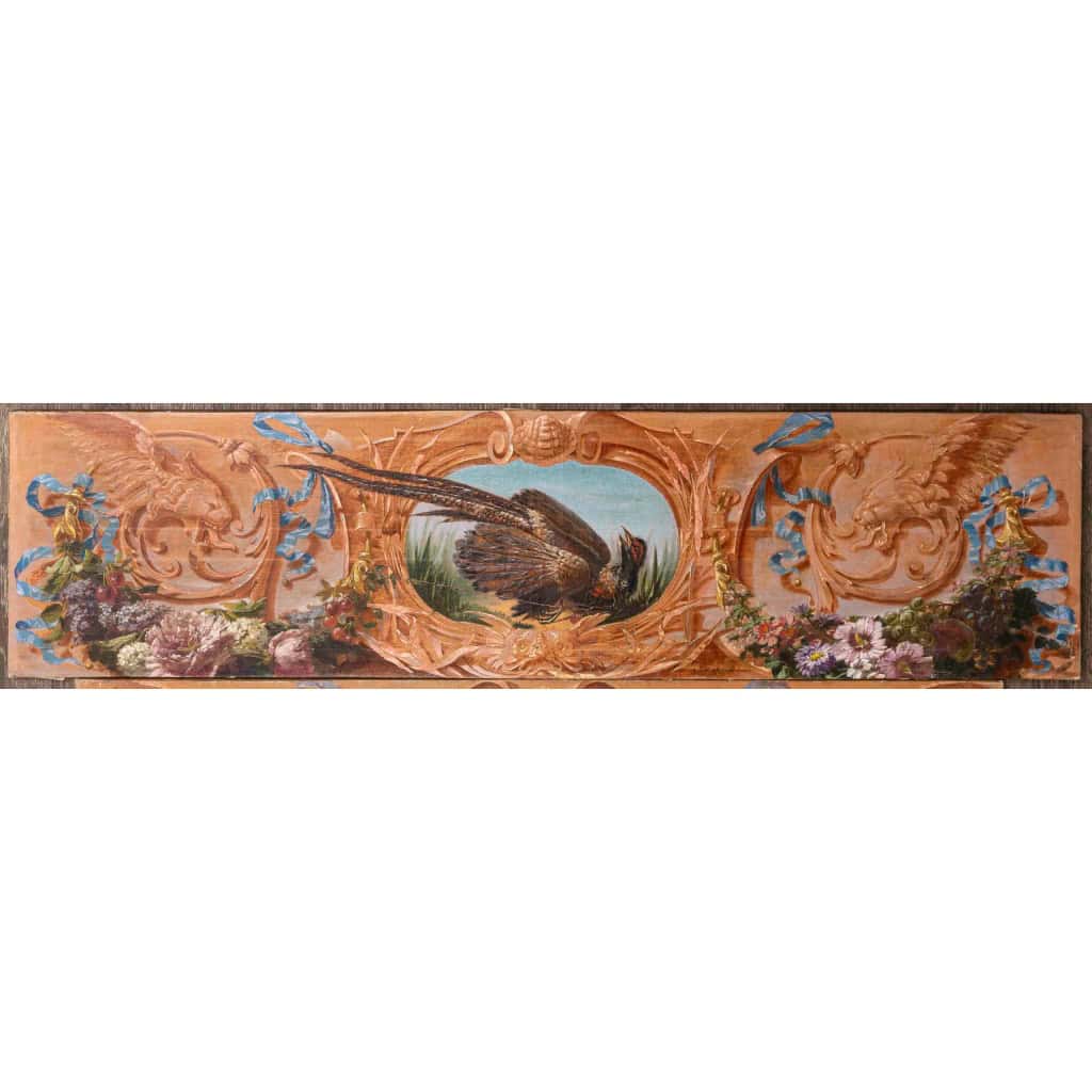 Alphonse Carrière (1808-1881) - Décor de boiserie composé de six Natures Mortes aux oiseaux Vers 1850-1860 