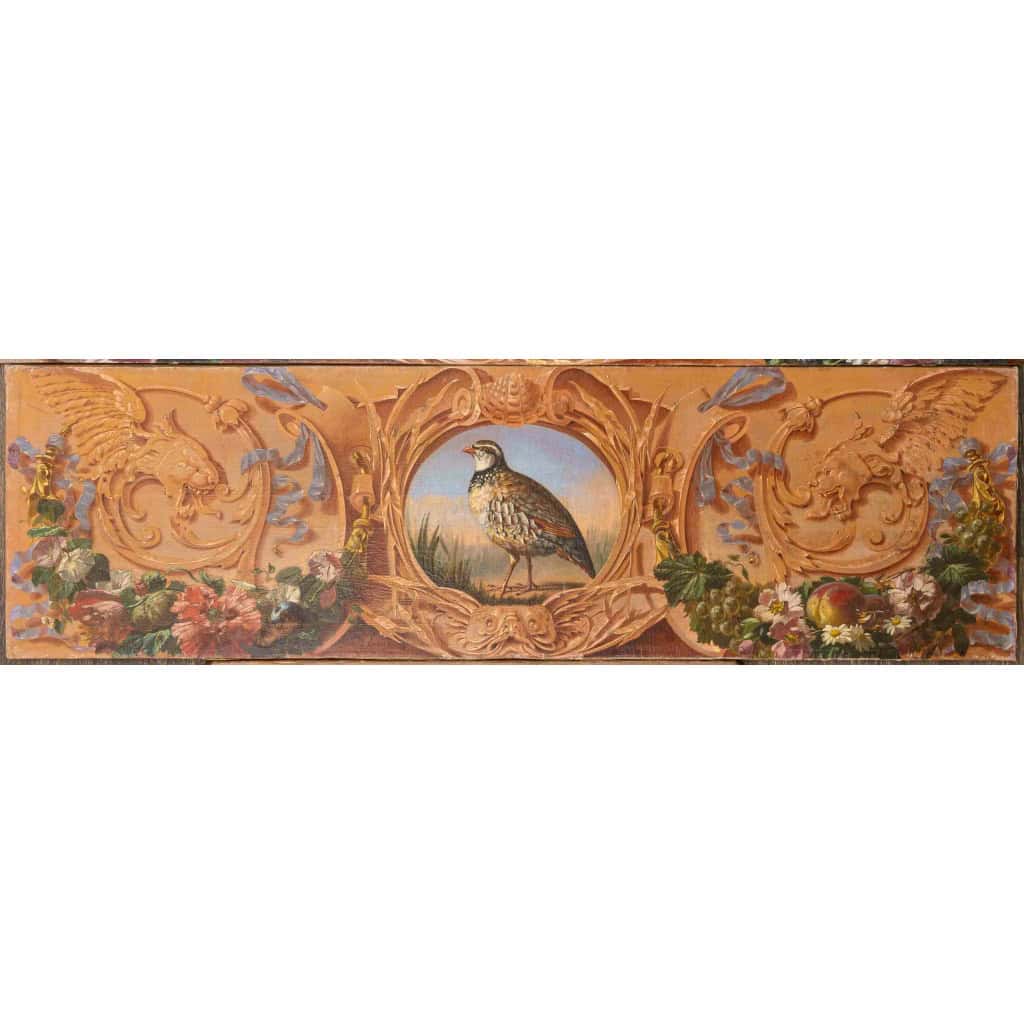 Alphonse Carrière (1808-1881) - Décor de boiserie composé de six Natures Mortes aux oiseaux Vers 1850-1860 