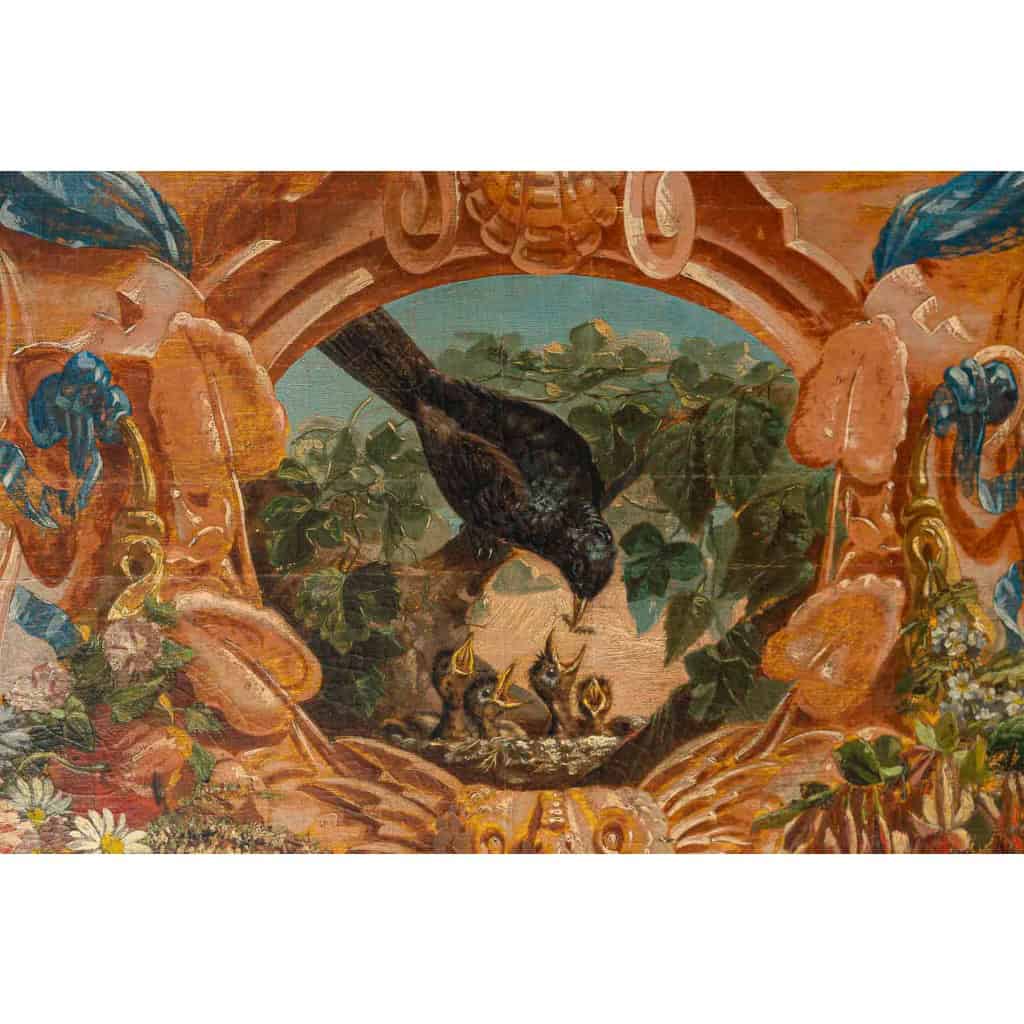 Alphonse Carrière (1808-1881) - Décor de boiserie composé de six Natures Mortes aux oiseaux Vers 1850-1860 