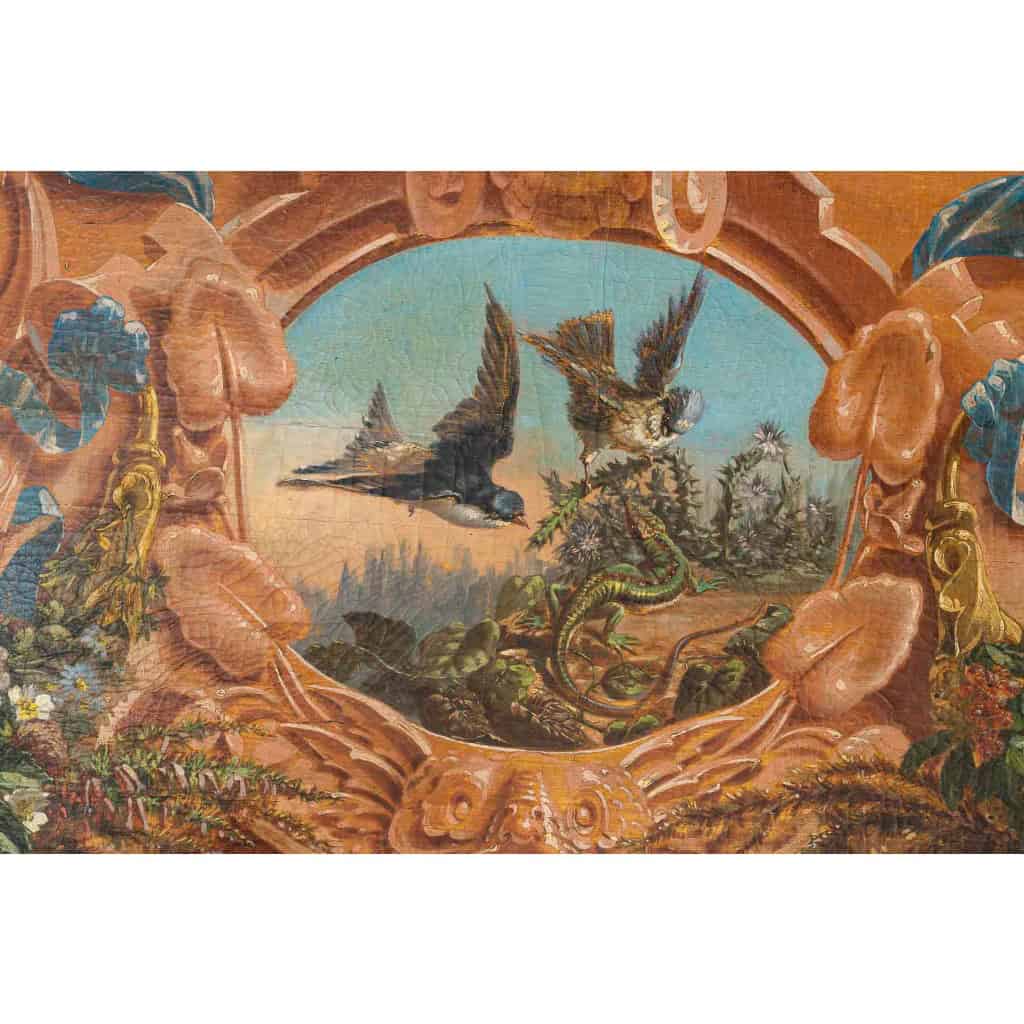 Alphonse Carrière (1808-1881) - Décor de boiserie composé de six Natures Mortes aux oiseaux Vers 1850-1860 