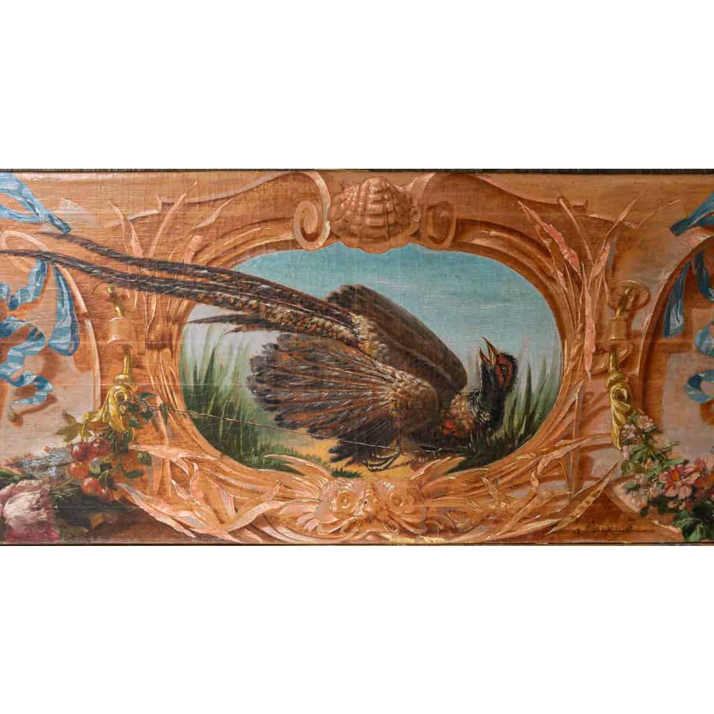 Alphonse Carrière (1808-1881) - Décor de boiserie composé de six Natures Mortes aux oiseaux Vers 1850-1860 