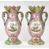 Paire de vases roses et verts de Paris 