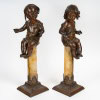 Fillette et Jeune Garçon, Paire de Sculptures en Bronze signées Lecorney, circa 1880 