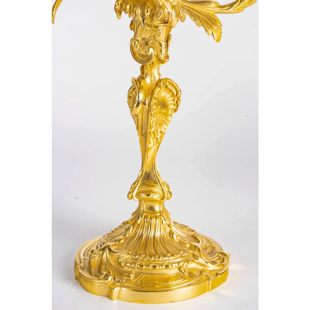 Henri Vian (1860-1905) - Paire de candélabres de style Louis XV en bronze ciselé et doré vers 1890 