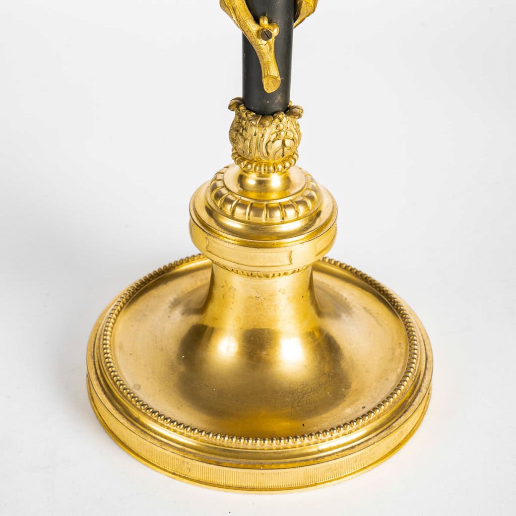 Paire de candélabres de style Louis XVI en bronze patiné et doré vers 1880 