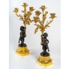 Paire de candélabres, montés en lampes, de style Louis XVI en bronze à décor de Faunes vers 1860-1880 