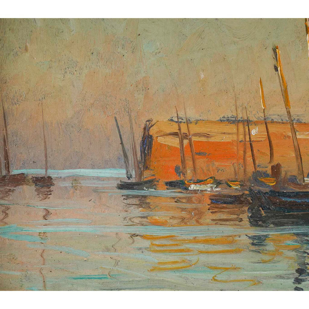 Georges Philibert-Charles Maroniez Coucher de soleil sur la baie de Quiberon huile sur panneau 15 aout 1902 