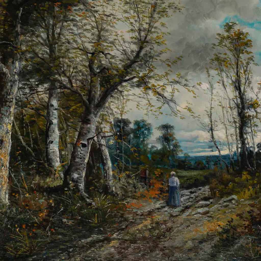 Jules Dupré (1811-1889) Promenade en Foret huile sur toile école de Barbizon vers 1870 