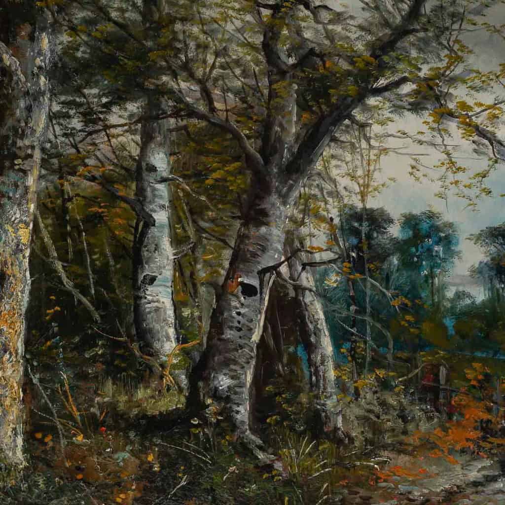 Jules Dupré (1811-1889) Promenade en Foret huile sur toile école de Barbizon vers 1870 