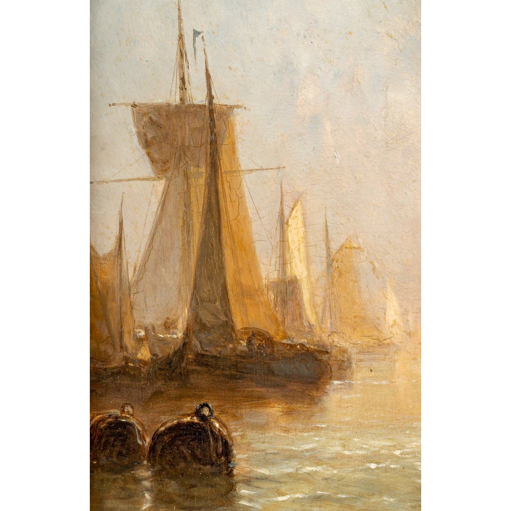 Paul Jean Clays (1817-1900) Bateaux de pêche en mer du Nord huile sur panneau d’acajou vers 1864 