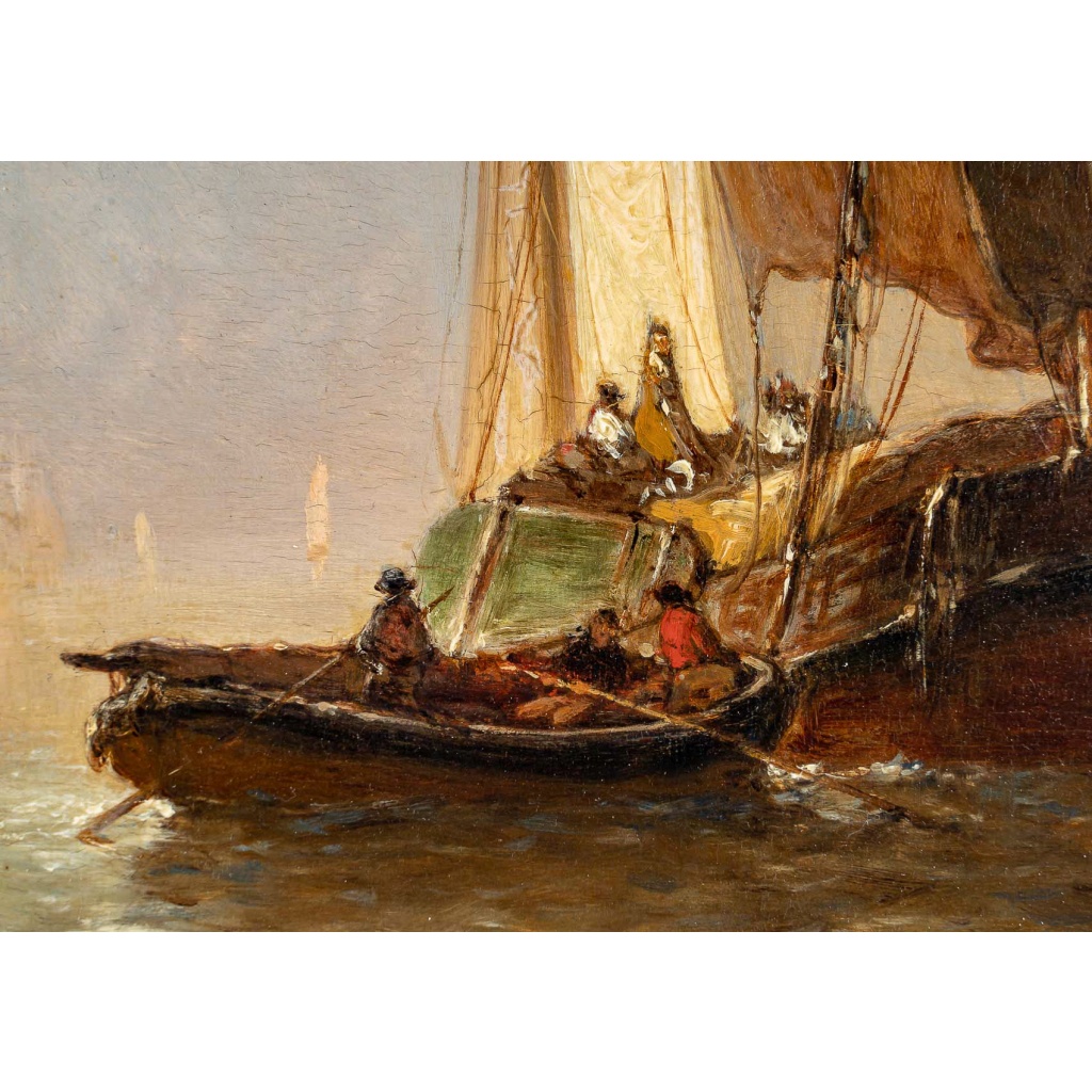 Paul Jean Clays (1817-1900) Bateaux de pêche en mer du Nord huile sur panneau d’acajou vers 1864 