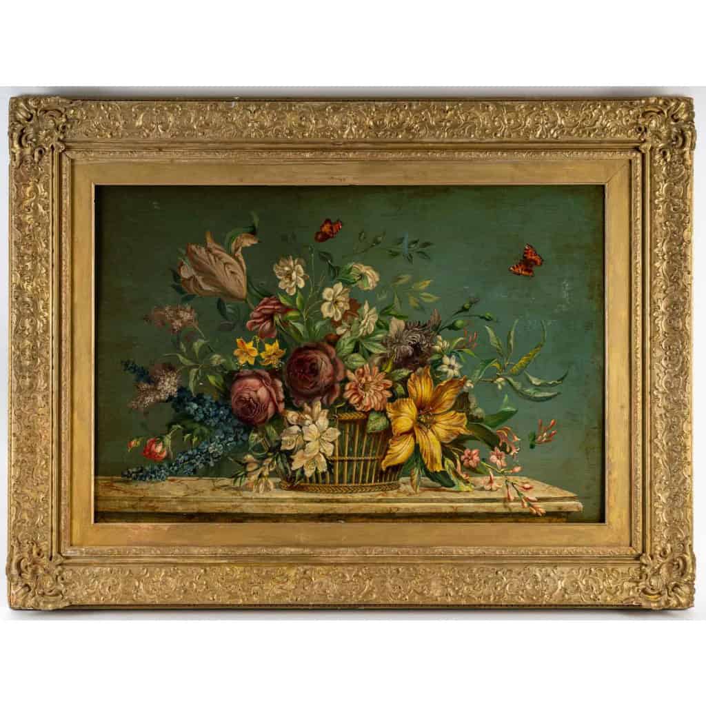 Bouquet de Fleurs sur un Entablement en Pierre huile sur panneau vers vers 1880-1890 