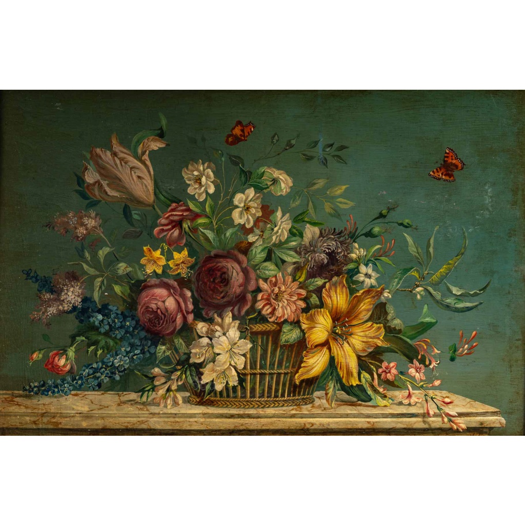 Bouquet de Fleurs sur un Entablement en Pierre huile sur panneau vers vers 1880-1890 