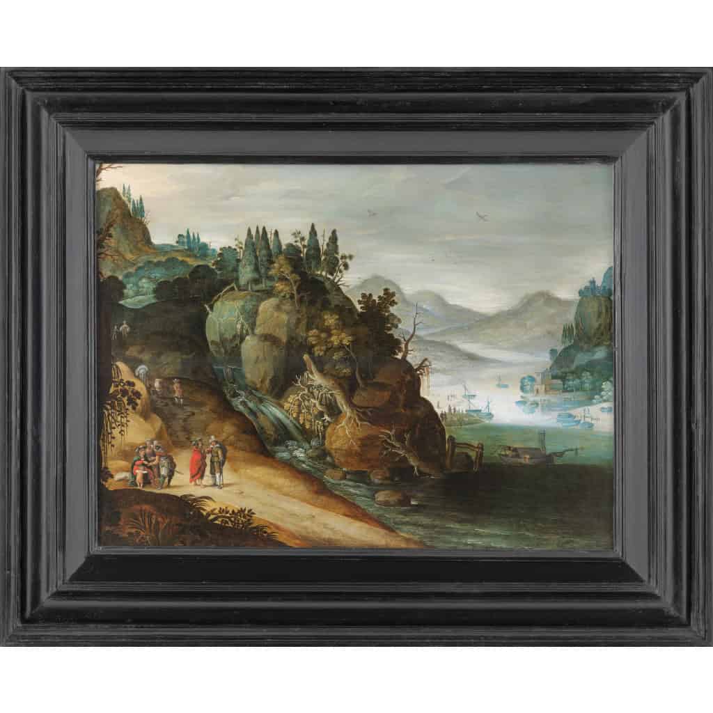 Paysage animé au bord d’une rivière - Atelier de Joos de Momper II (1564 – 1635) 