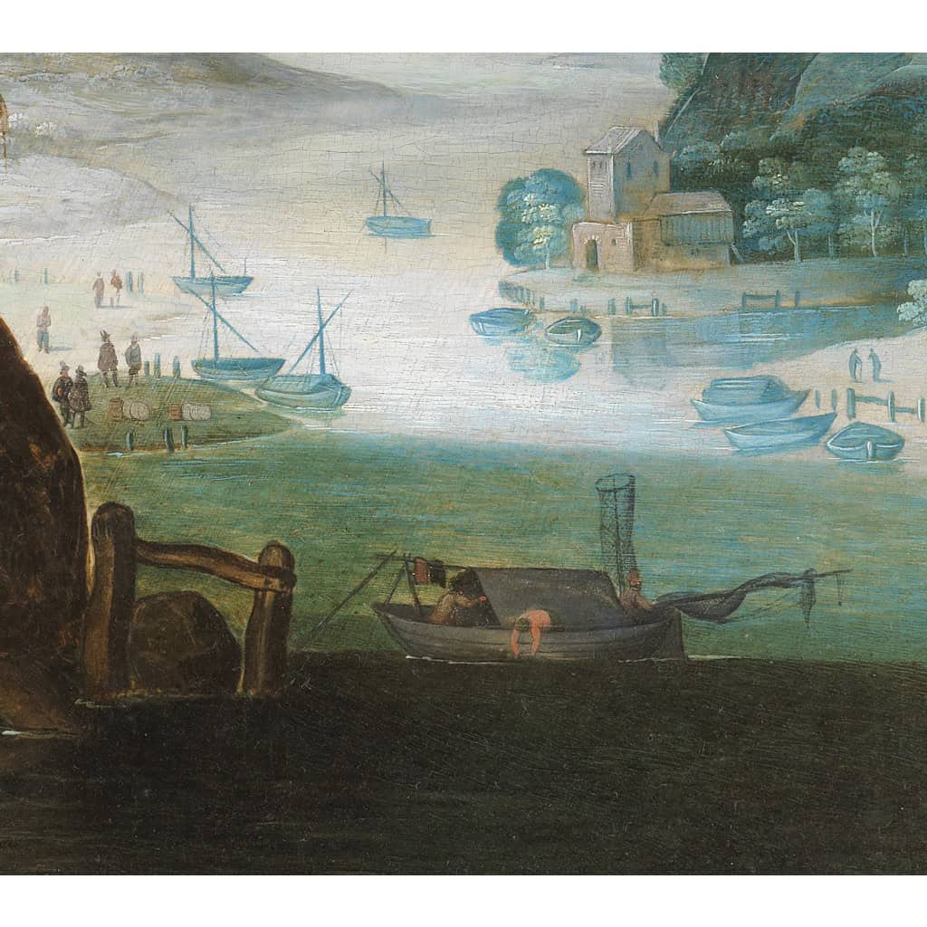 Paysage animé au bord d’une rivière - Atelier de Joos de Momper II (1564 – 1635) 