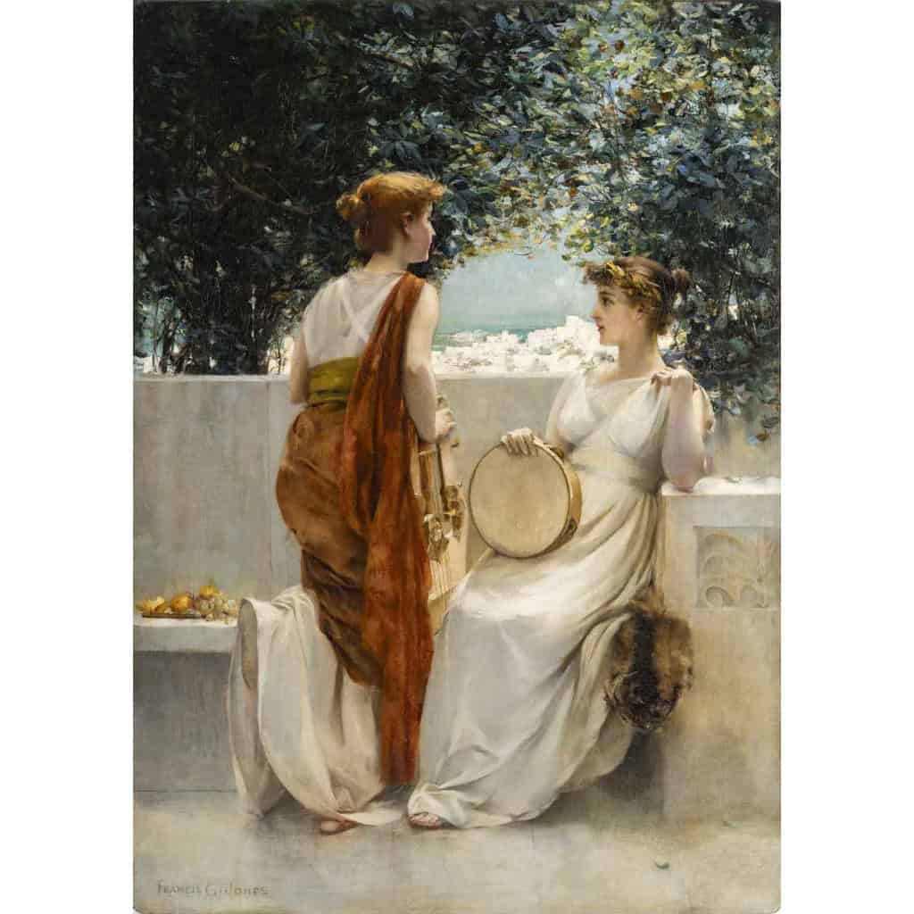 Francis COATES JONES (1857 - 1932) peintre américain - Les musiciennes à Pompei. Francis COATE JONES 1857-1932 musiciennes Pompéi