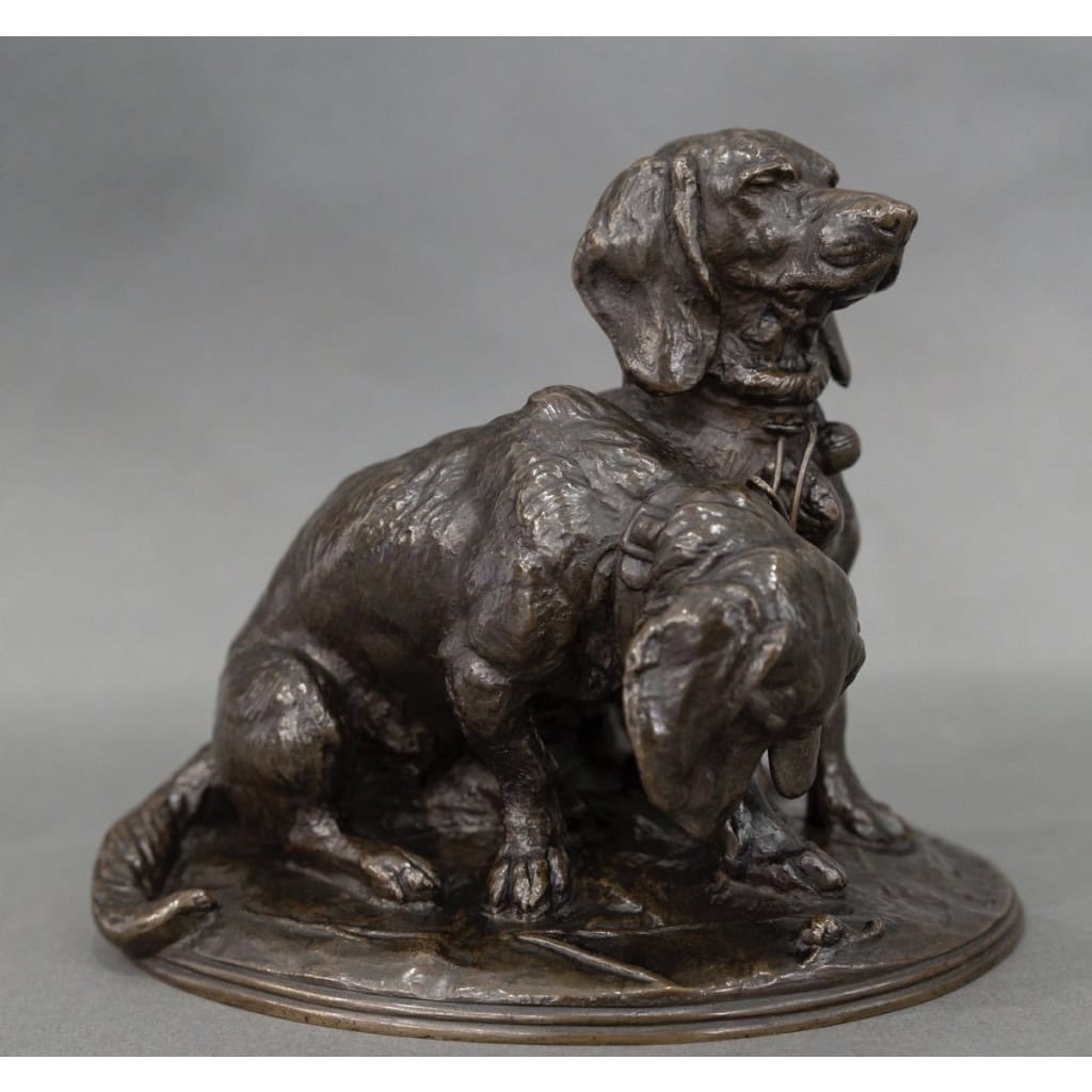 Groupe De Bassets " Ravageot Et Ravageode " , Emmanuel Fremiet (1824 -1910) - Bronze 