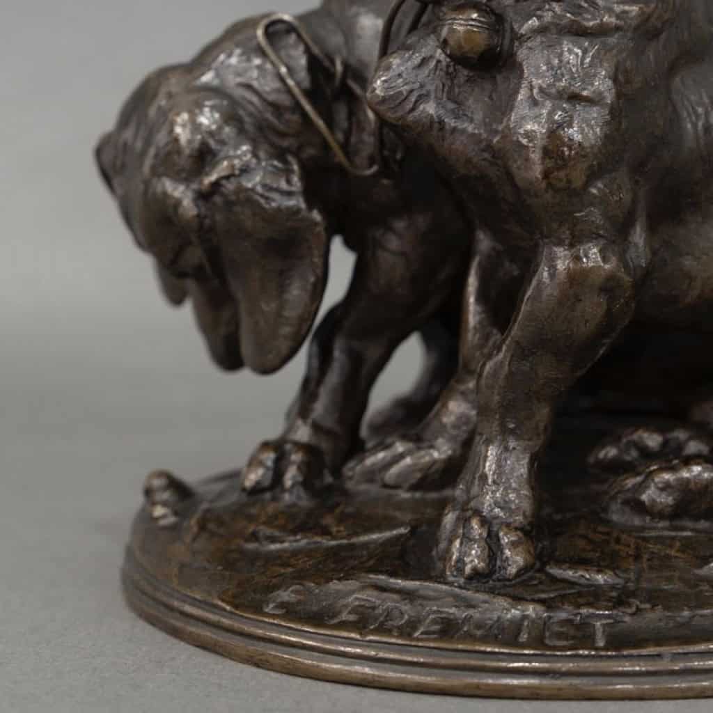 Groupe De Bassets " Ravageot Et Ravageode " , Emmanuel Fremiet (1824 -1910) - Bronze 