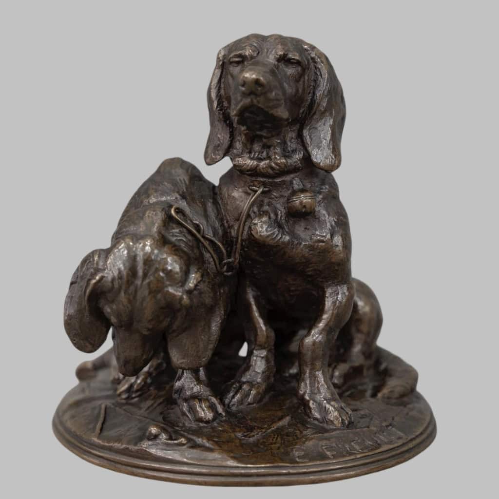 Groupe De Bassets " Ravageot Et Ravageode " , Emmanuel Fremiet (1824 -1910) - Bronze 