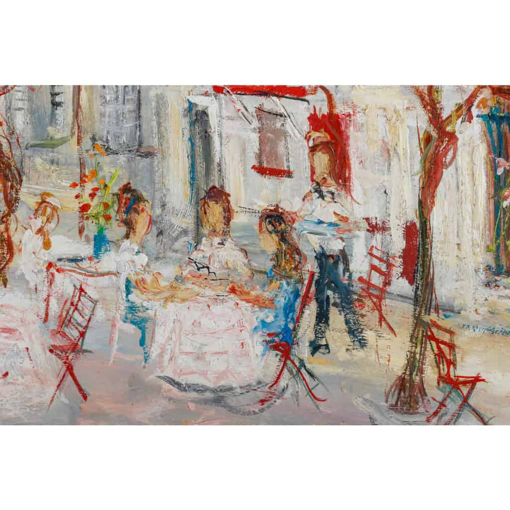 Serge Belloni (1925-2005) Le peintre de Paris Montmartre Chez Plumeau huile sur bois vers 1980 