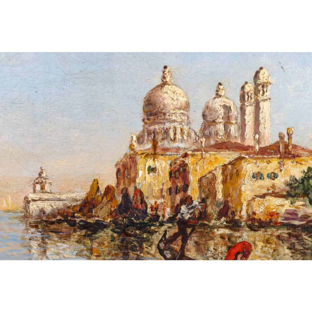 Charles Eugène Cousin (1807-1887) - Vue sur la Basilique Santa Maria Della Salute huile sur toile 