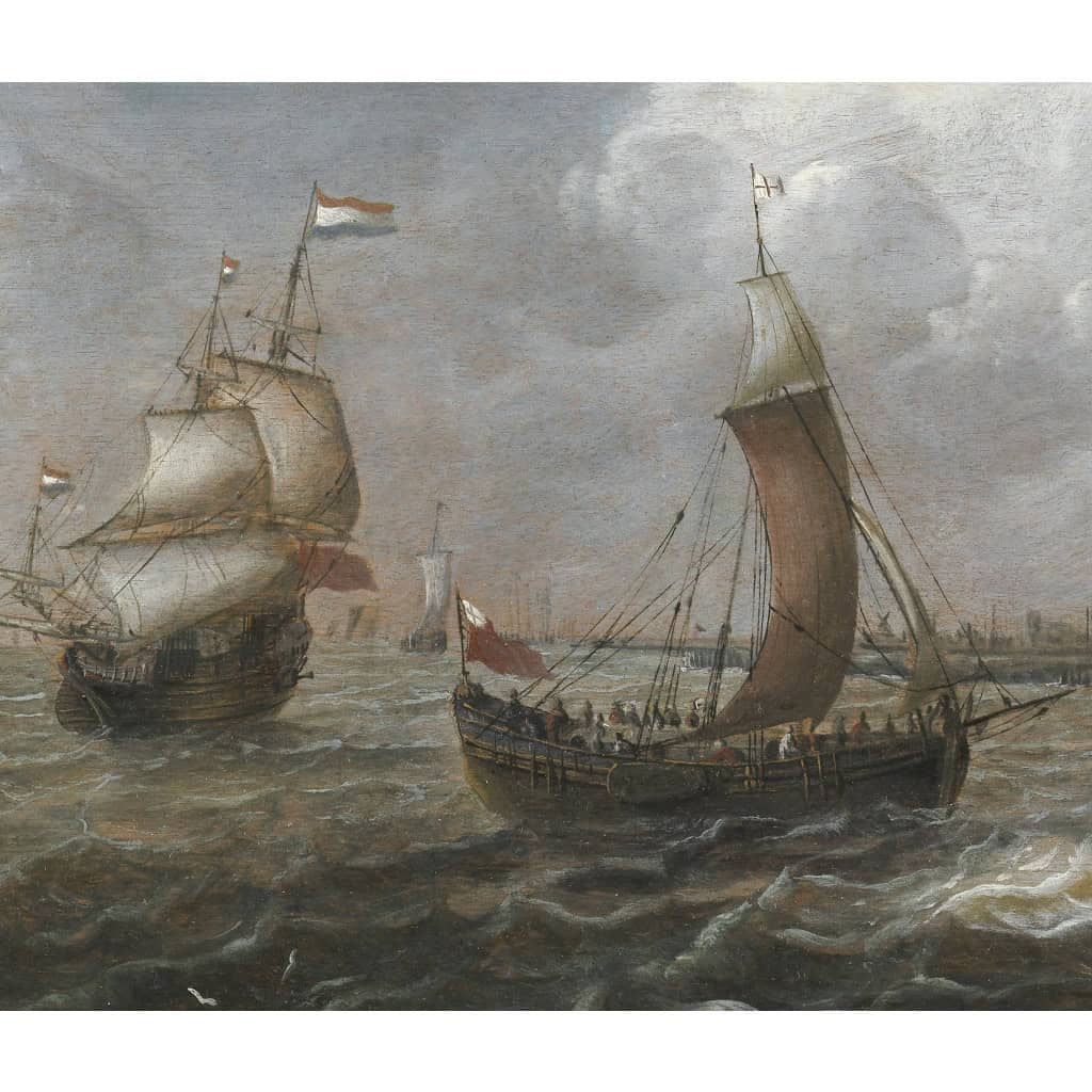 Navires devant Amsterdam – Attribué à Reinier Nooms (1623 – c. 1668) 