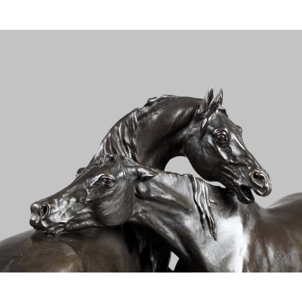 Sculpture - Groupe De Chevaux Arabes "Accolade" , Pierre-Jules Mêne (1810-1879) ​​​​​​​- Bronze 