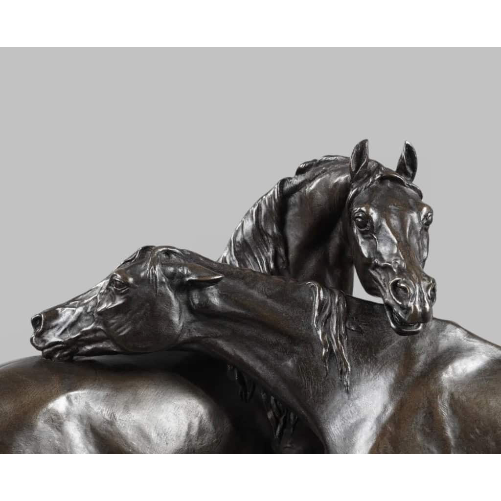 Sculpture - Groupe De Chevaux Arabes "Accolade" , Pierre-Jules Mêne (1810-1879) ​​​​​​​- Bronze 