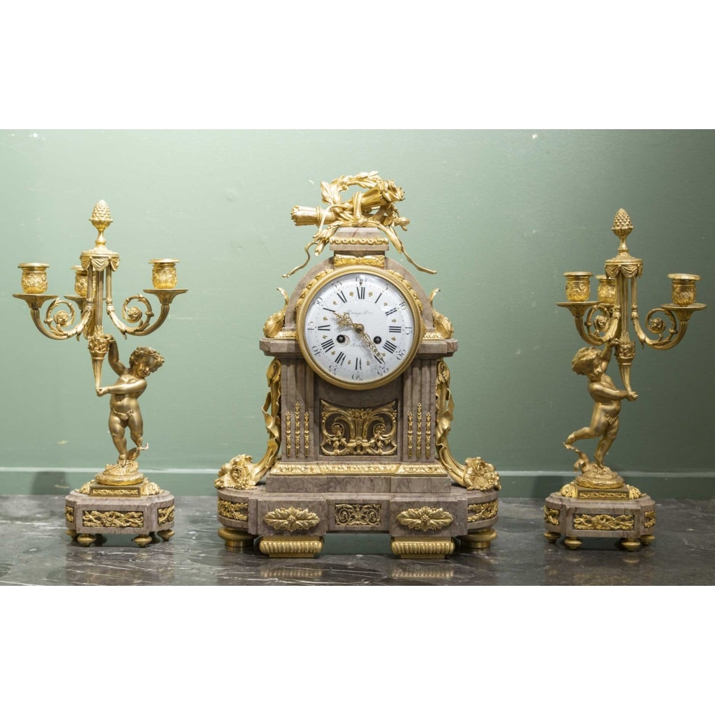 Garniture de cheminée Louis XVI Raingo Frères circa 1880 