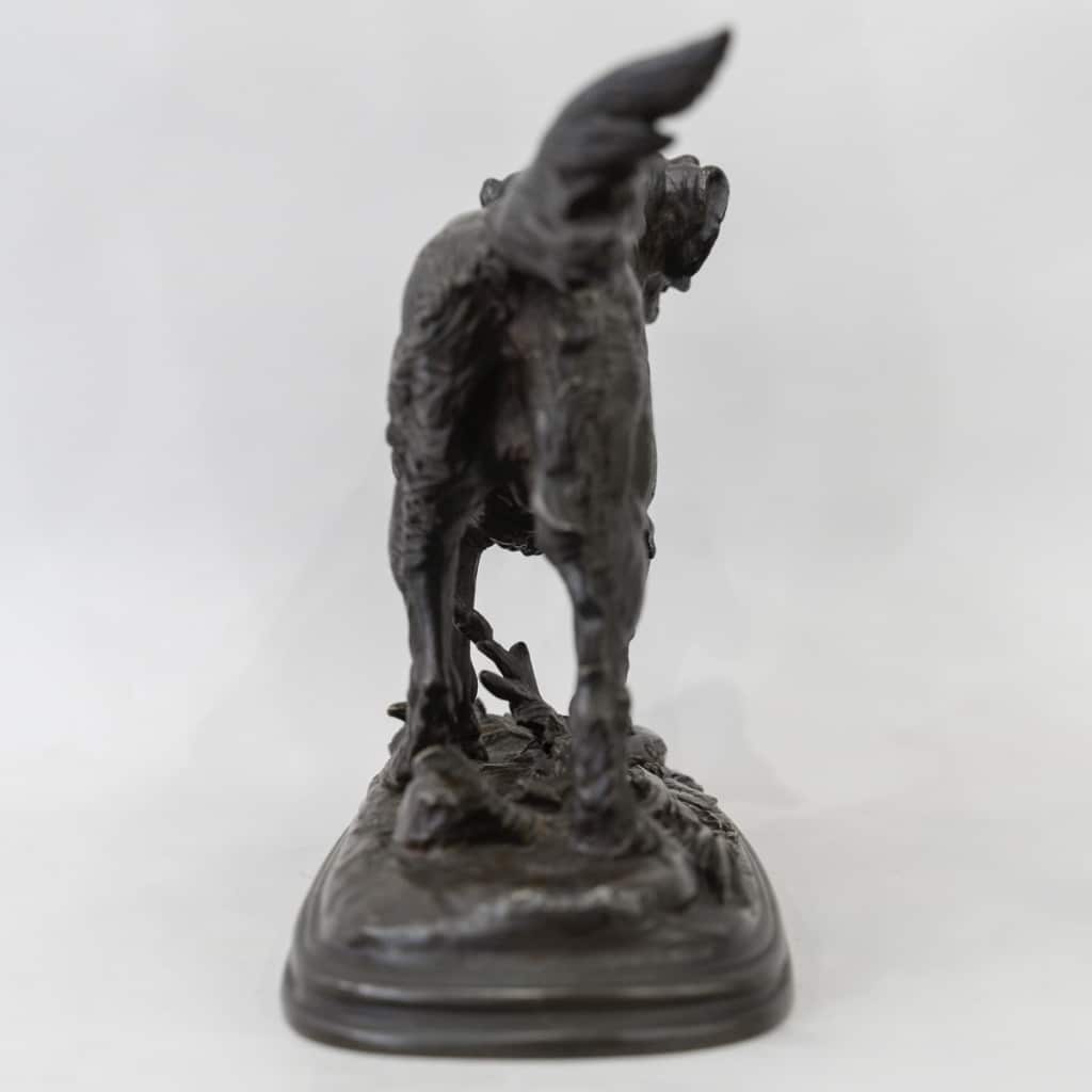 Sculpture - Chien épagneul à l'arrêt , Paul - Édouard Delabrièrre (1829-1912) - Bronze 