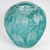 1919 René Lalique - Vase Perruches Verre Blanc Patiné Turquoise 