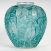 1919 René Lalique - Vase Perruches Verre Blanc Patiné Turquoise 