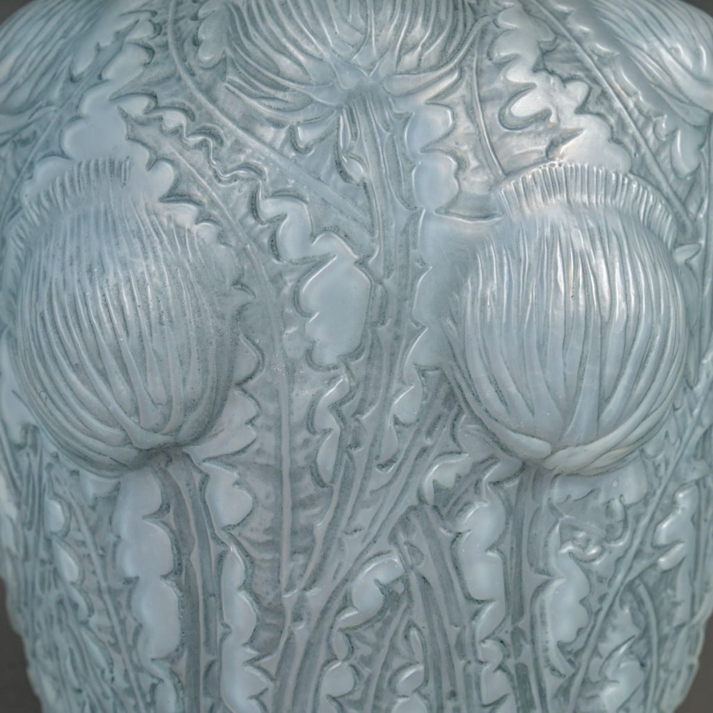 1926 René Lalique - Vase Domrémy Verre Opalescent Patiné Bleu 