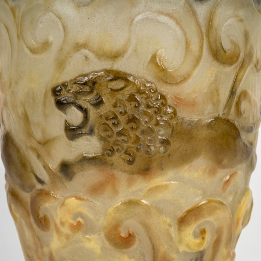 1926 Gabriel Argy-rousseau - Vase Lions Pâte De Verre 