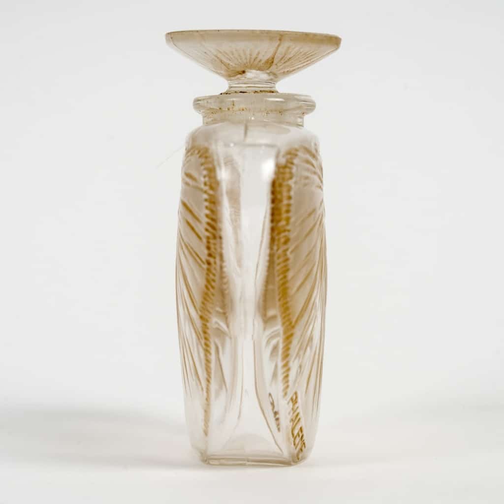 1913 René Lalique - Flacon Phalène Verre Blanc Patiné Sépia 