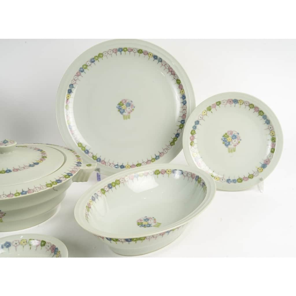 Suzanne Lalique Et Haviland - Service Nicole Porcelaine Céladon - 35 pièces 