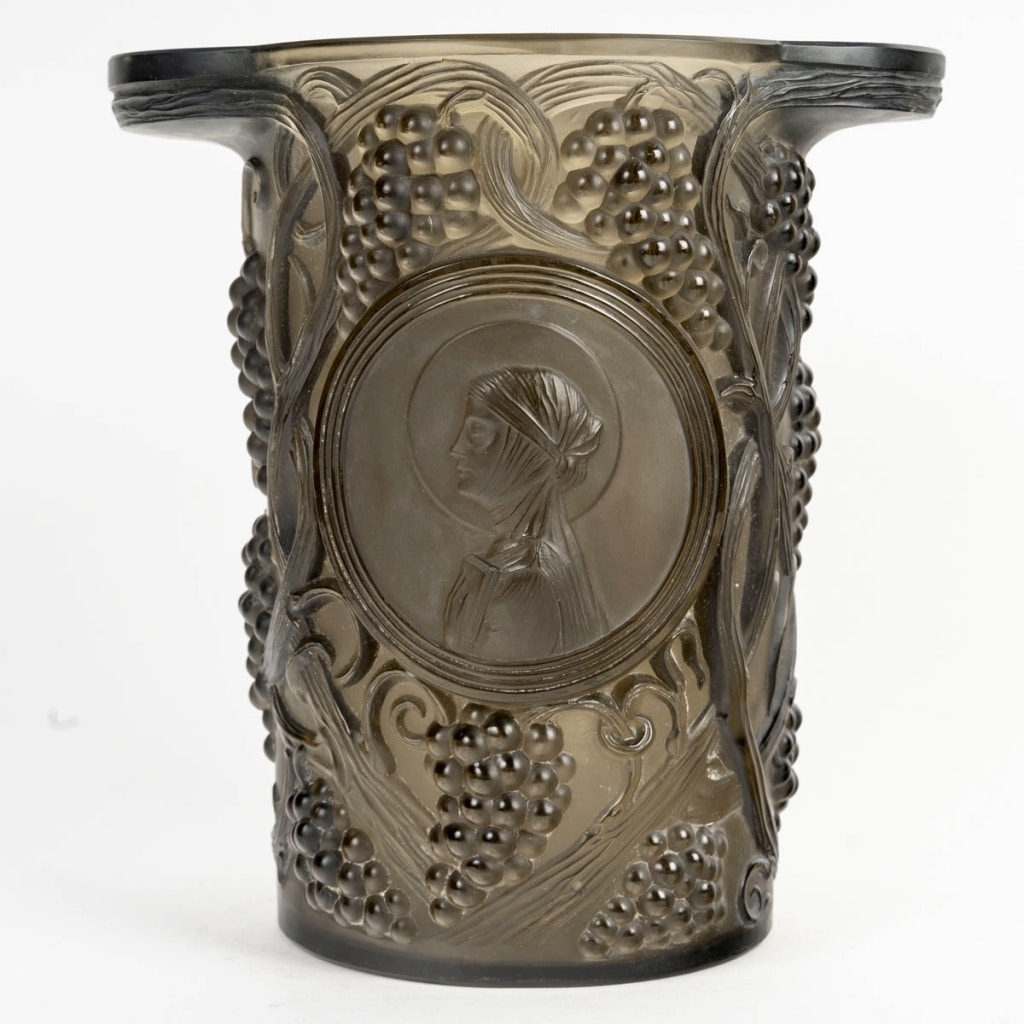 1922 René Lalique - Vase Seau à Champagne Saint Odile Verre Fumé Topaze 